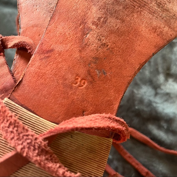 Free People red Dahlia lace up sandal / scarlet clay gladiator strap sandals - Picture 13 of 14